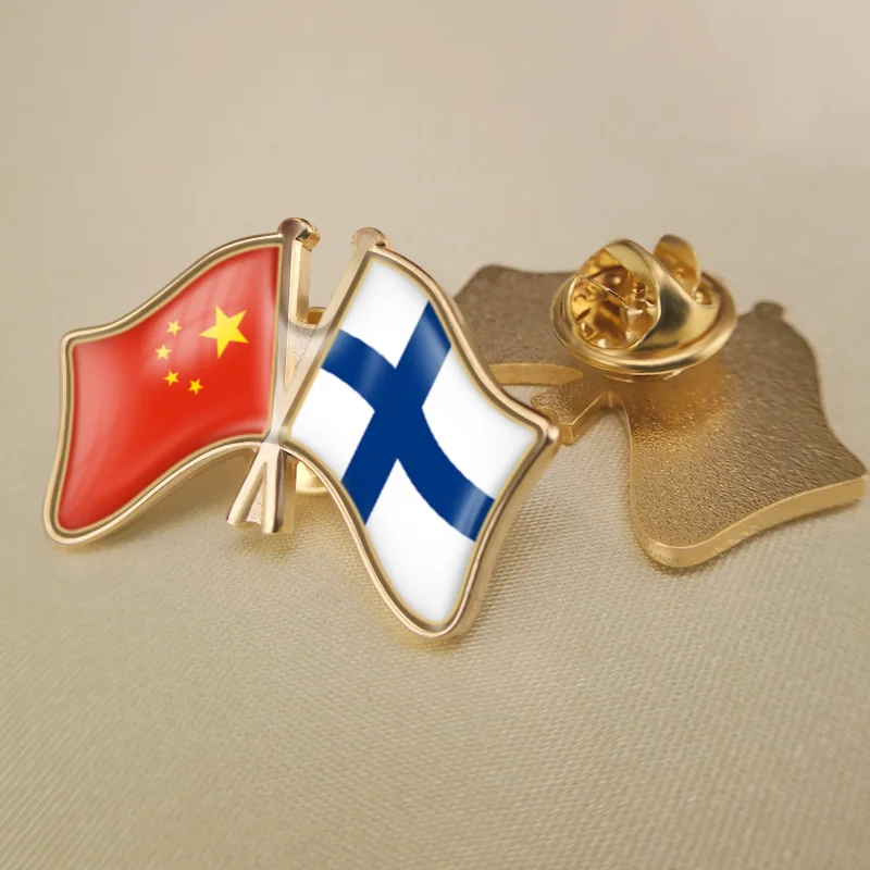 

Finland and China Crossed Double Friendship Flags Lapel Pins Brooch Badges