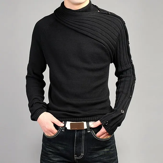 QUANBO Spring Autumn New Sweaters Men Personality Scarf collar Winter Pullover Male Slim Fit Lrregular Men Knitwear sweater