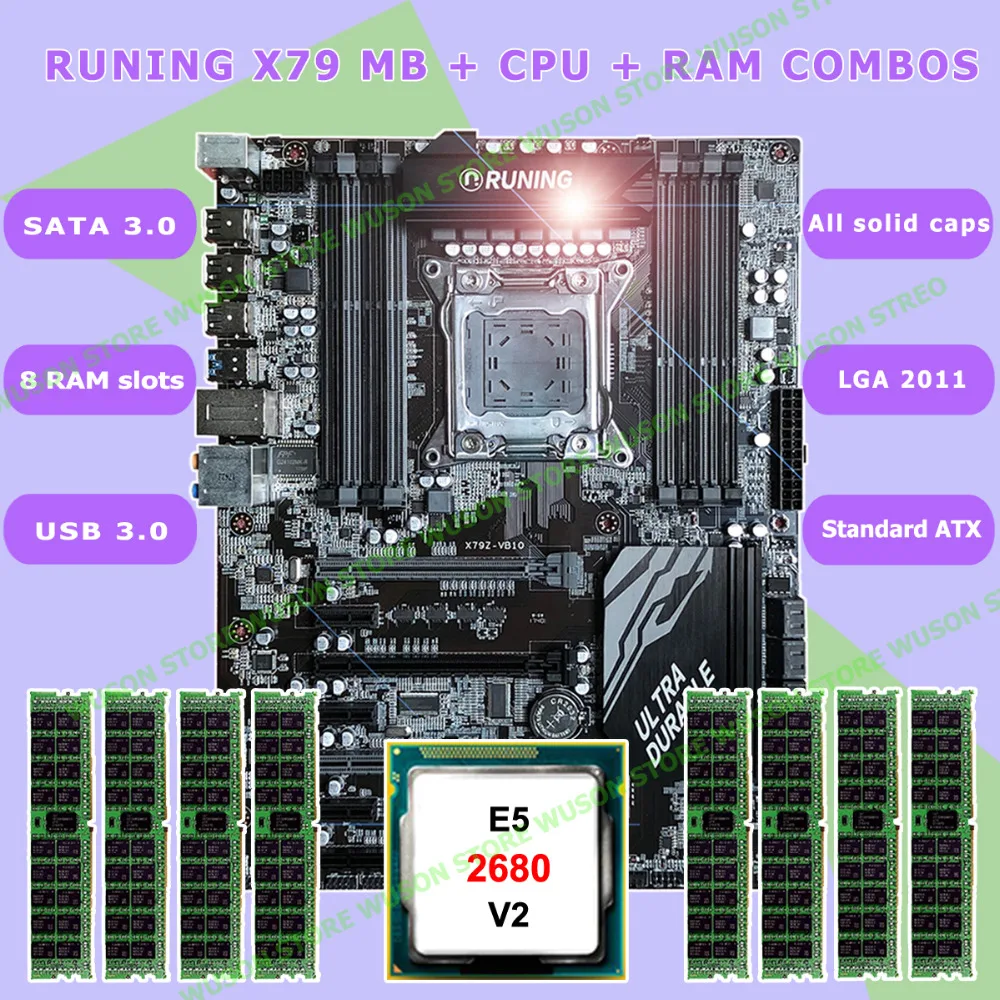 Новинка! Runing Super ATX X79 LGA2011 материнская плата 8 разъемов DDR3 DIMM max 8*16G память Xeon E5 2680 V2