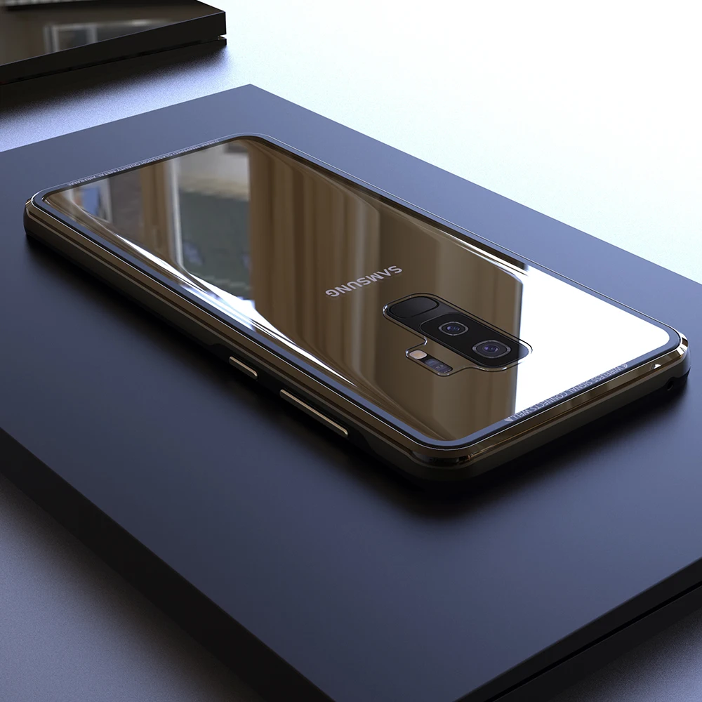 

HOT Metal Bumper Tempered Glass Back Case for Samsung Galaxy NOTE 9 S9 Plus Design Front and Back Fitted Funda Luxury Best Cover