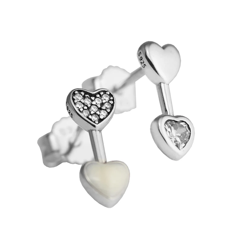 

100% 925 Sterling-Silver-Jewelry Hearts of Love Earring with Yellow Enamel & Clear CZ Free Shipping