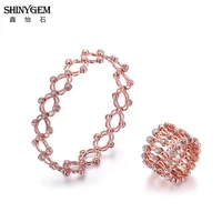 shinygem adjustable dual use ring wedding jewelry rose goldsilver plated magic rings unique hollow finger zircon ring for women
