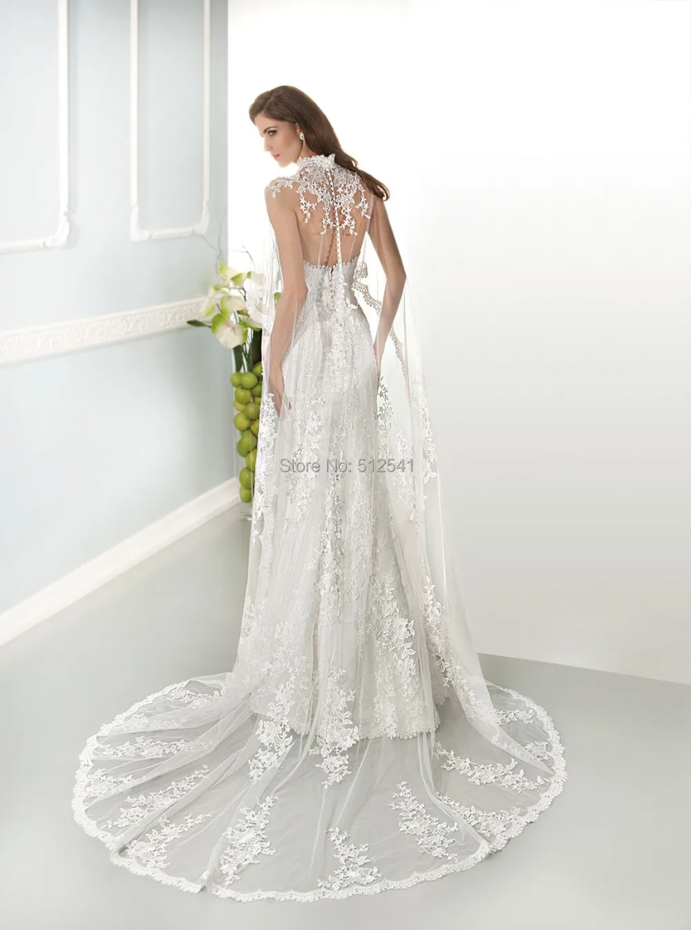 Alexzendra New Arrival Long Appliqued Lace and Tulle Shawl For Wedding Dress Beautiful Zipper Back Bridal | Свадьбы и торжества