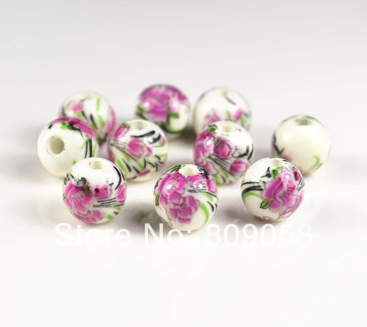 200 шт./лот Круглые Гладкие Цветочные бусины розовые керамические фарфоровые