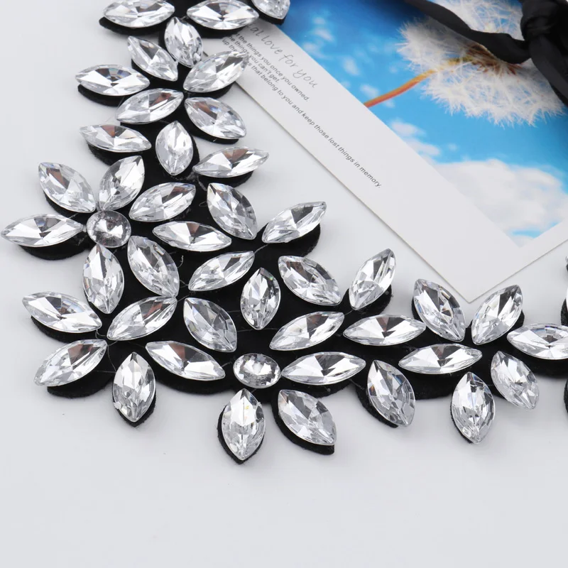 

Btuamb Collar Statement Necklaces Jewelry New Arrival Shining Rhinestone Water Drop Flower Bib Bar Necklaces for Women Collier