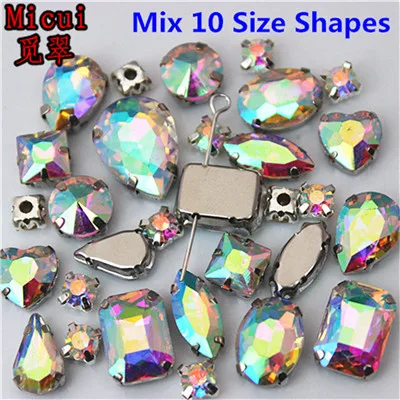 Clear AB Micui 50 шт. Стразы смешанной формы кристалл Пришивные с когтями Diy Красочные камни для платья стеклянные стразы для одежды ZZ1000 - Цвет: Clear AB