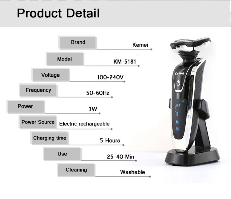 Аккумуляторная 4 в 1 электрическая бритва моющийся триммер для лица Борода kemei