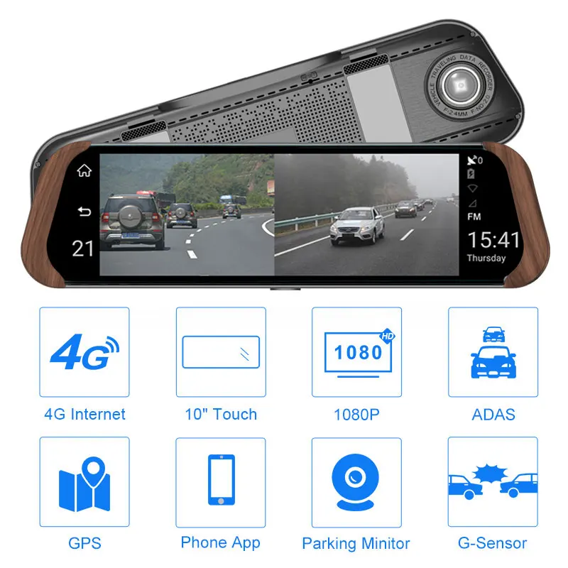 Автомобильный видеорегистратор Anstar 4G зеркало заднего вида 10 дюймов ADAS GPS 1080P с