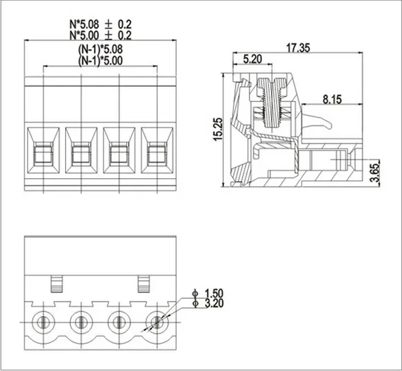 PHISCALE 10 set 90 degrees Right Angle PCB Terminal Blocks 5.08mm 2pin 300V 15A | Connectors