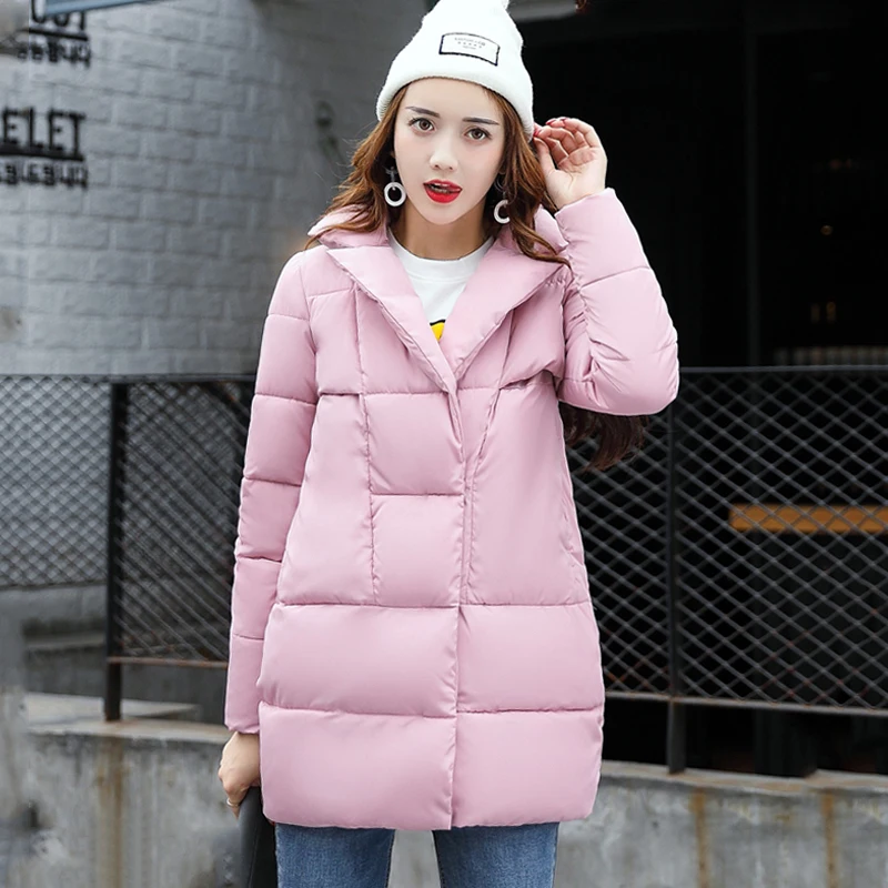 2018 fashion women winter coat turn down collar covered button female outerwear parka warm jacket loose jaqueta feminina | Верхняя