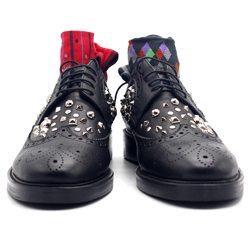 

Fall Rivets Brogue Leather Shoes Flat heel Genuine Leather Men Formal Business Shoes Derby Oxfords