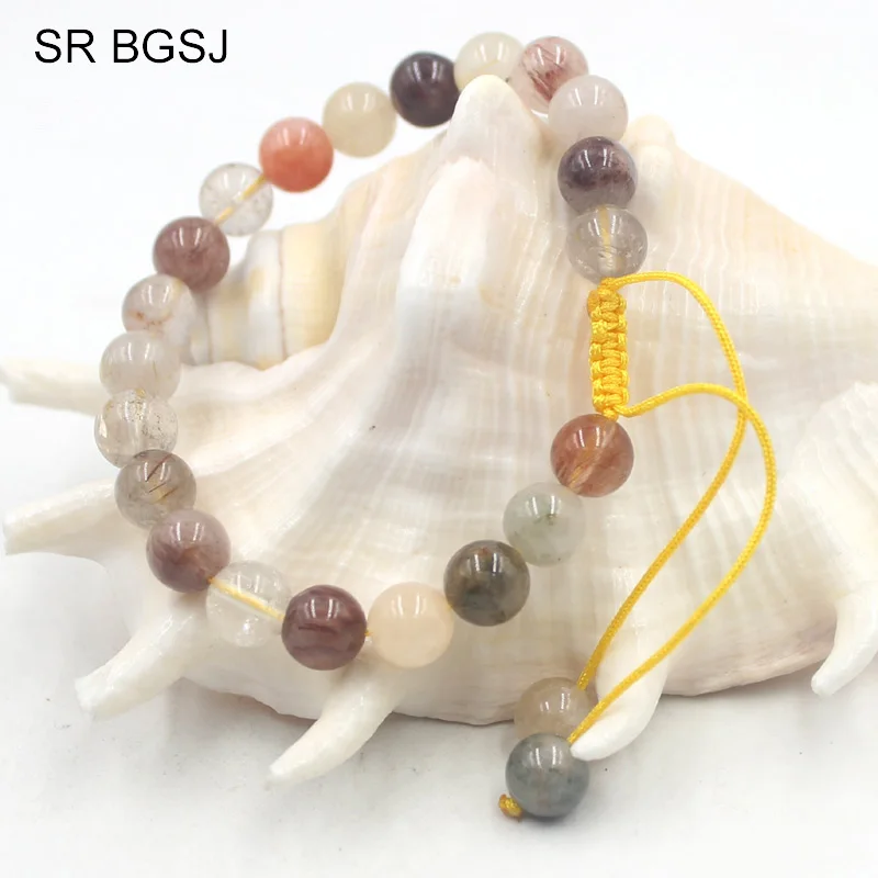 

Free Shipping 6mm 8mm 10mm High Grade Women Jewelry Gift Gem Stone Adjustable Mixed Rutilated Wrist Bracelet 7" 7.5" 8