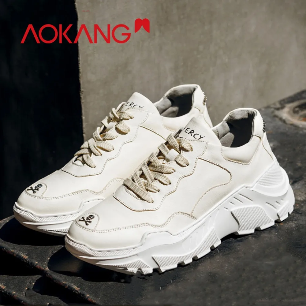 AOKANG 2018 New Arrival winter Men Shoes casual sports genuine leather lace up fashion solid outdoor walking men shoes | Обувь