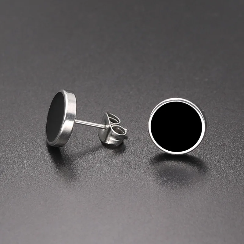 Модные Titanium стали серьги-гвоздики круглой &amp Черная кнопка с белыми и черными