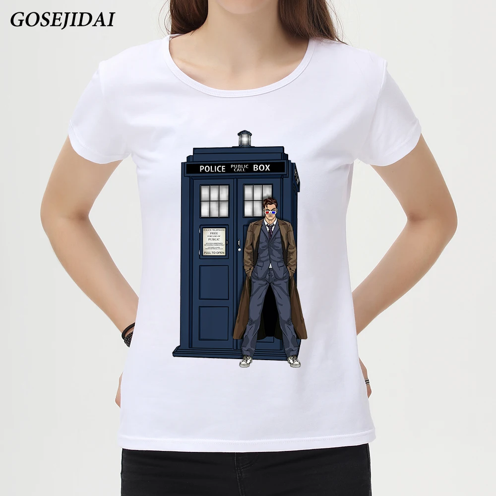 Женская футболка с коротким рукавом Doctor Who Повседневная белая на заказ B74 | одежда