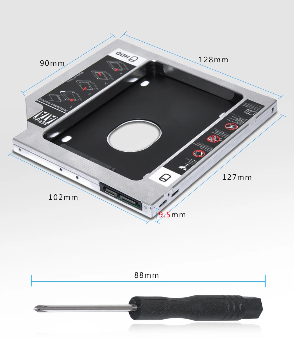 2nd HDD Caddy SATA 3,0-SATA 2," чехол для SSD, HDD 9,5 мм Универсальный алюминиевый металлический материал для ноутбука ODD CD-ROM DVD-ROM OptiBay