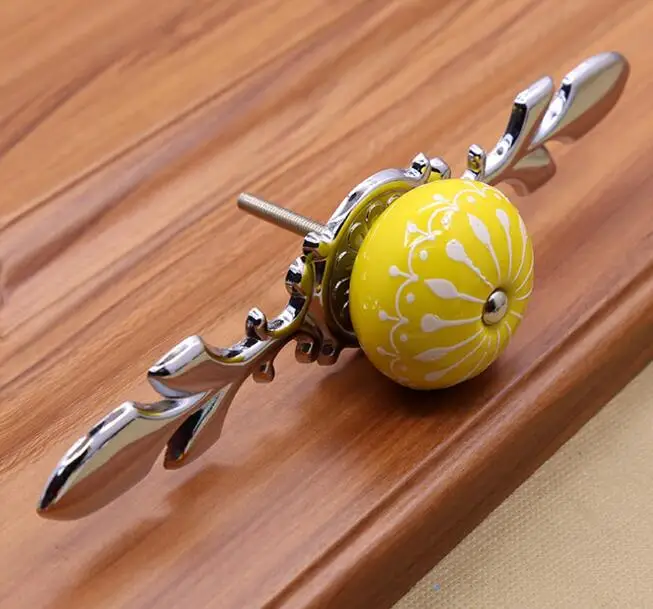 Ручная роспись художественные керамические ручки для шкафа и серебряные