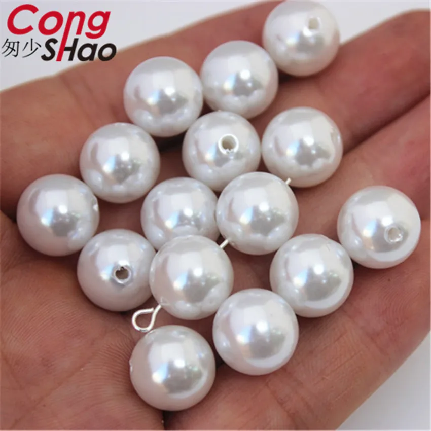 Cong Shao 10/12/14mm White ABS plastic Smooth Loose Spacer Garment Beads Pearl Imitation Round DIY for jewelry making CS209 | Дом и сад