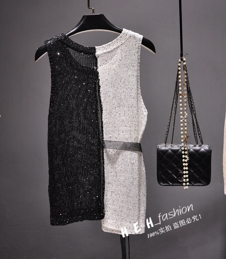 2018 New Casual bling sequins shiny knitted tank tops women gold sequined Vest shiby camis top | Женская одежда
