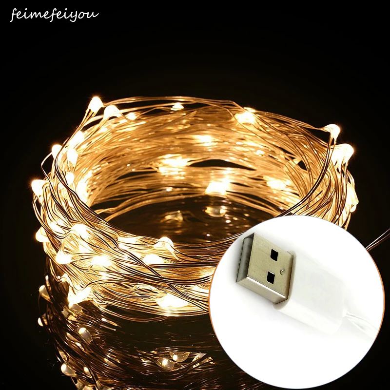 Уличный теплый белый/RGB медный провод Feimefeiyou 5 м 50 светодиодов В питание от USB