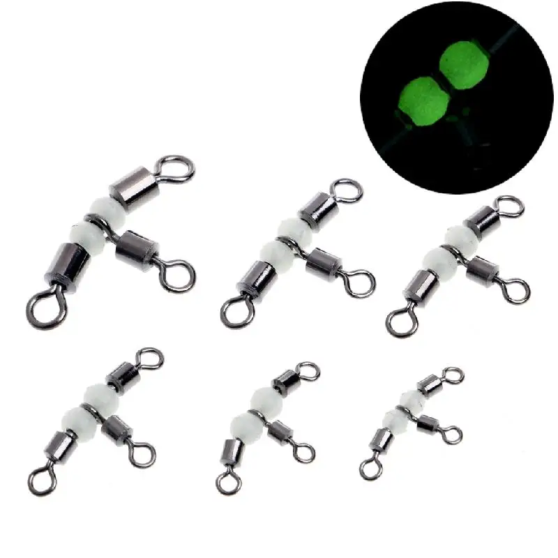 10Pcs 3 Way Triple Glow Luminous Beads Fishing Rolling Swivels Tackle Connector | Спорт и развлечения