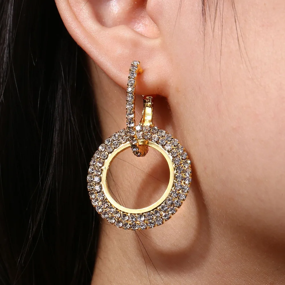

ZA Crystal Round Earrings For Women Fashion Bohemian Wedding Party Metal Jewelry Trendy Shiny Earings Gifts Boucle D'oreille New