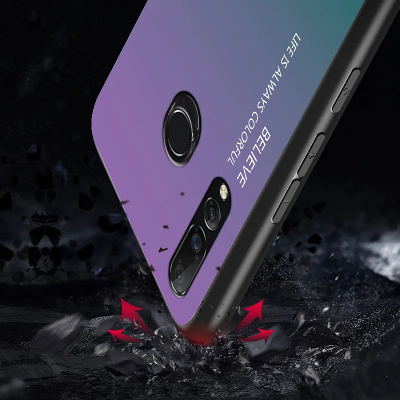 Чехол для huawei P Smart Z градиентное закаленное стекло мягкий силиконовый край чехол