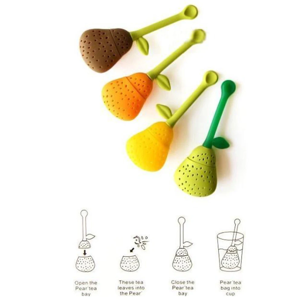 Silicone Pear Shape Tea strainer Long Handled Tea Filters Tableware Dinnerware Creative Modeling Teaware Random color