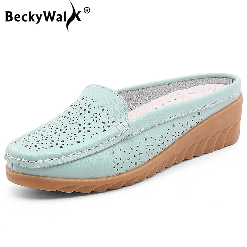 Босоножки BeckyWalk женские с вырезами обувь на танкетке закрытым носком из воловьей