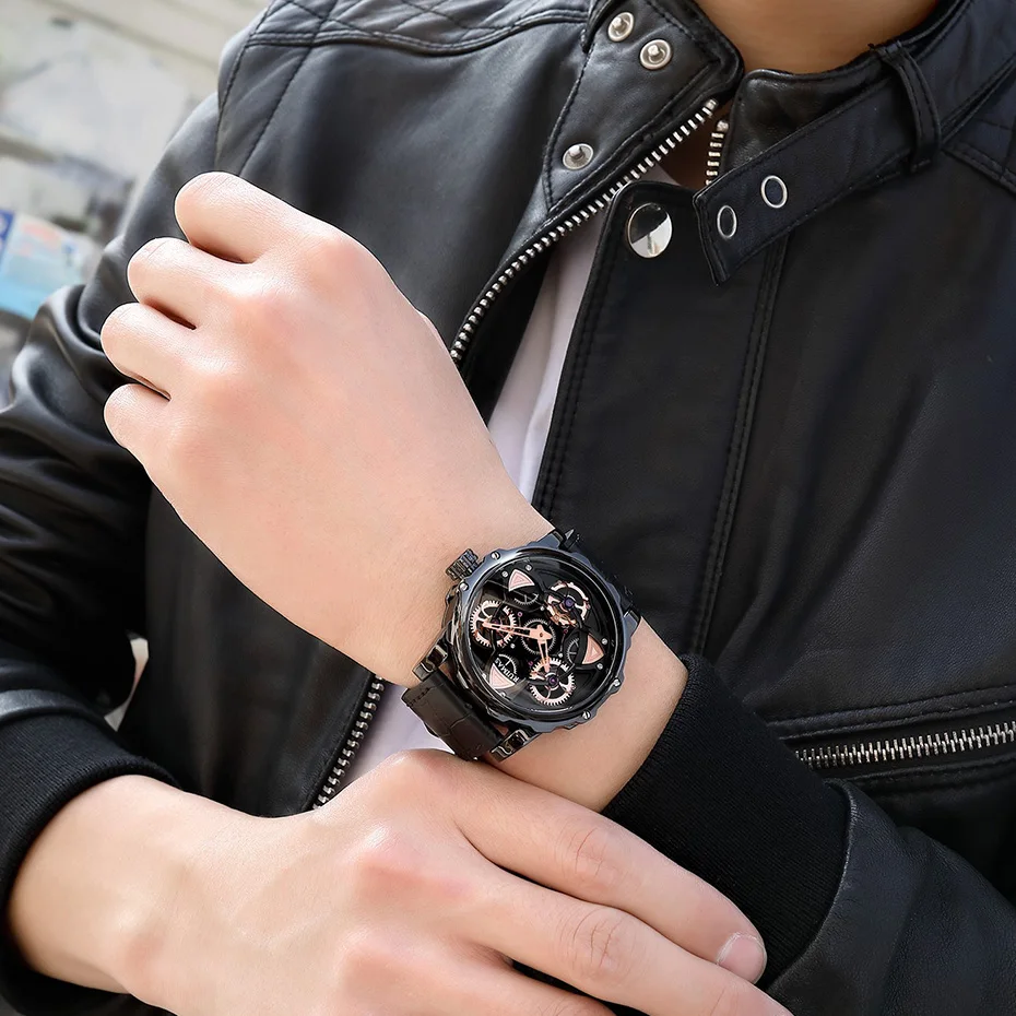 Часы наручные мужские с кожаным ремешком модные спортивные Кварцевые