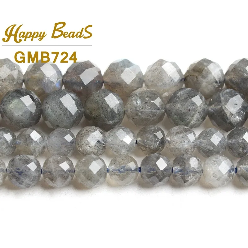Natural Gem Faceted Grey Labradorite Stone Beads Loose Spacer For Jewelry Making DIY Bracelet Necklace 7.5inches 6mm/8mm | Украшения и