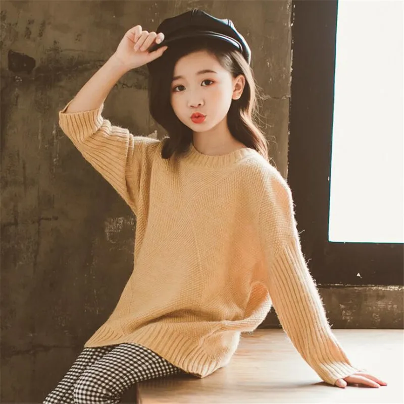 Weoneit/свитера для девочек трикотажная Повседневная хлопковая Детская школьная