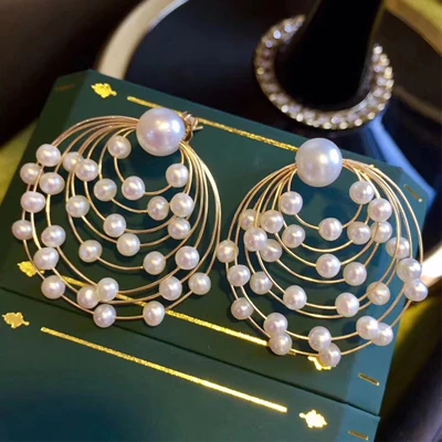 Черный ANI 14K ролл Золотые женские Висячие серьги натуральный пресноводный белый жемчуг длинные золотые серьги Висячие orecchini donna ювелирные изделия ручной работы - Цвет камня: Черный
