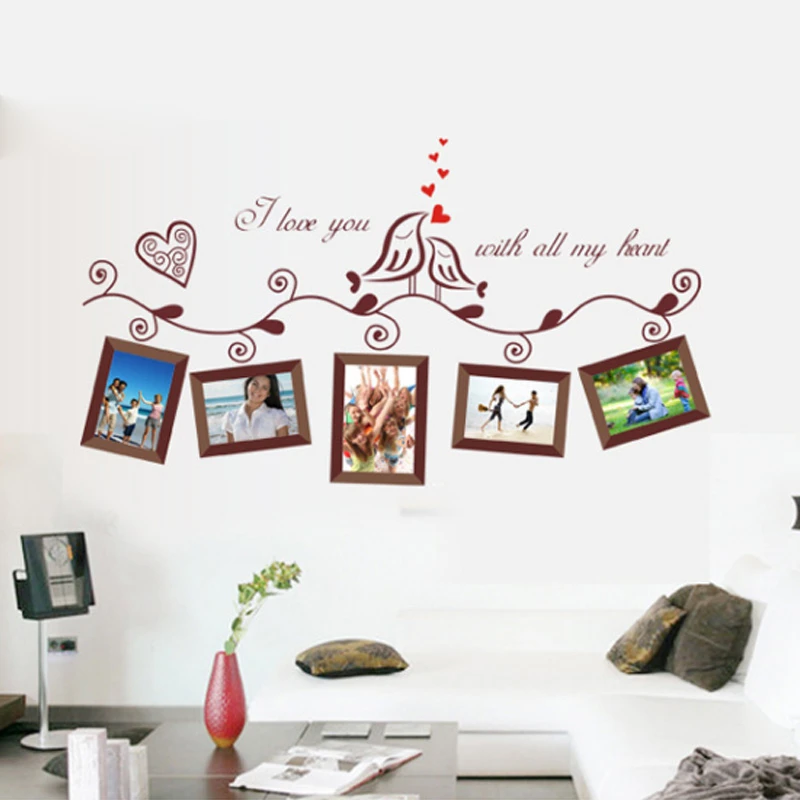 Фоторамка Я люблю тебя со всем сердцем и птицами Настенная Наклейка для гостиной