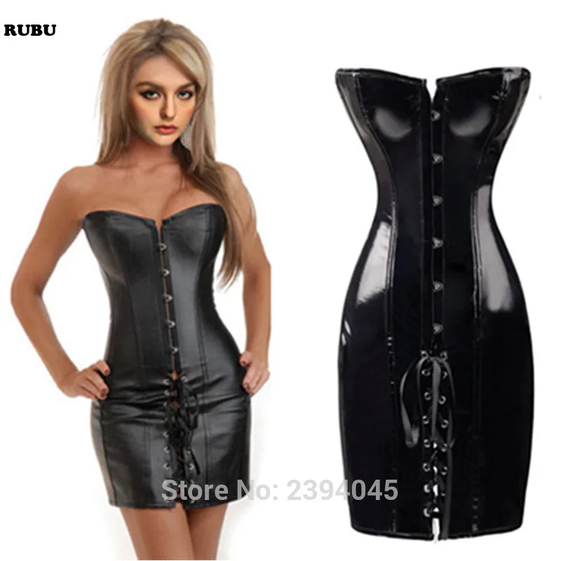 Хит Красный Элегантный черный корсет из ПВХ сексуальный корсетный на груди