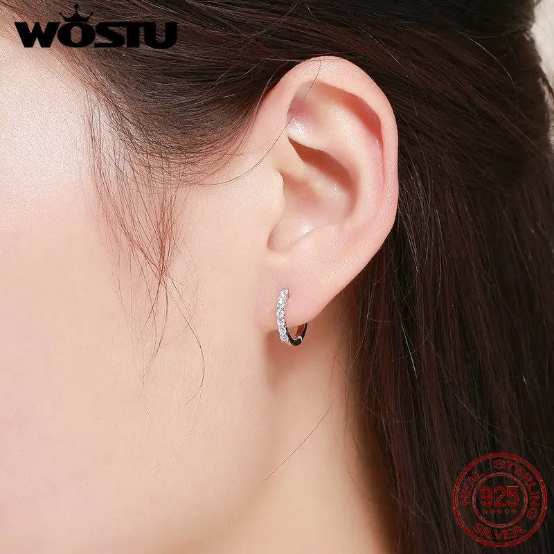 Женские серьги кольца WOSTU ослепляющие из серебра 925 пробы с фианитом