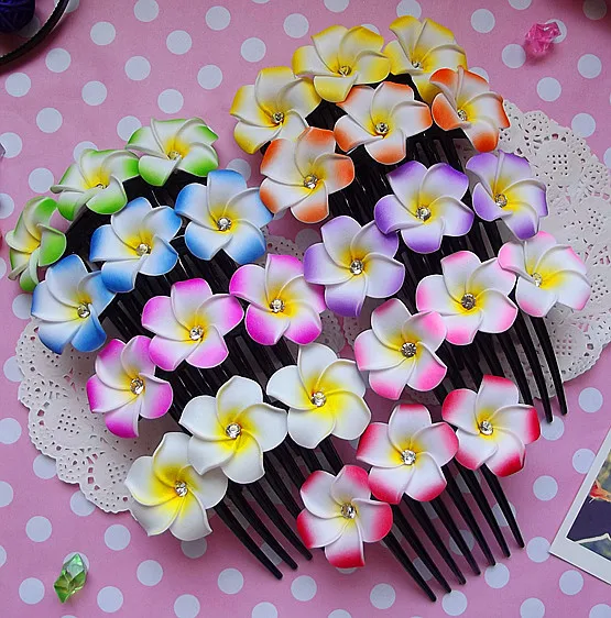 

HappyKiss wholesale flower hair comb frangipani weddings hair clip