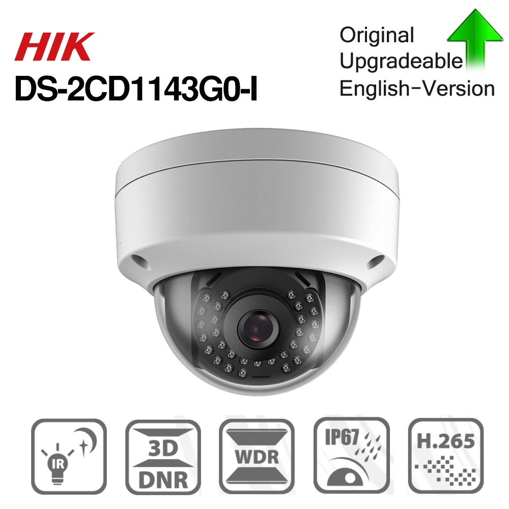 Hikvision DS-2CD1143G0-I POE камера видеонаблюдения 4MP ИК Сетевая купольная камера 30 м IR IP67 IK10 H.265