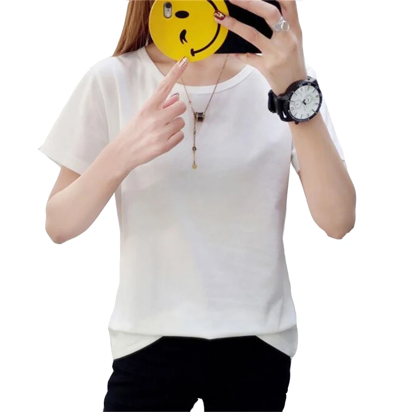 2019 летняя новая женская футболка из хлопка для похудения с круглым вырезом