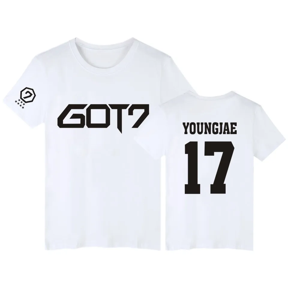 white LUCKYFRIDAYF GOT7 Kpop BAMBAM короткий рукав Футболка Для женщин s брендовая одежда в стиле «хип-хоп» Джексон летняя футболка женская Забавный корейский футболка Для женщин - Цвет: white