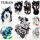 Временные тату-наклейки 25 стилей, черные мужские нагрудные руки, волк, Женская вспышка, собака, Хаски, тигр, цвет черный, Роза