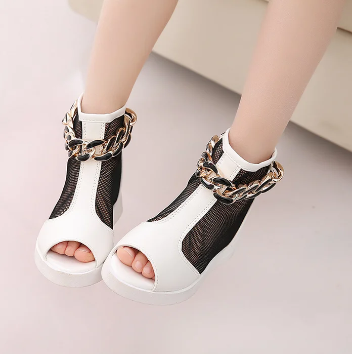 Girls Sandals 2016 Spring Fish Head High-top Shoes Children Summer Roman Style Cool Boots Soft Leather Zip | Детская одежда и