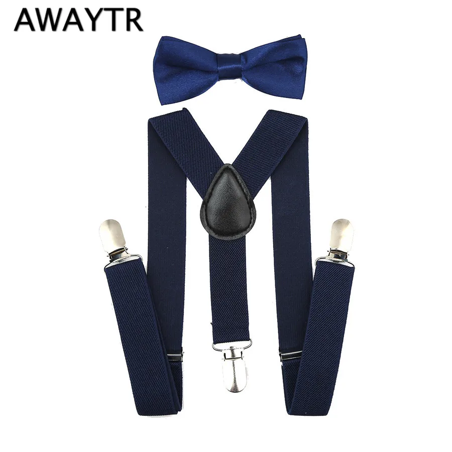 Модный комплект из 2 предметов (подтяжки + галстук бабочка) темно синий бабочка