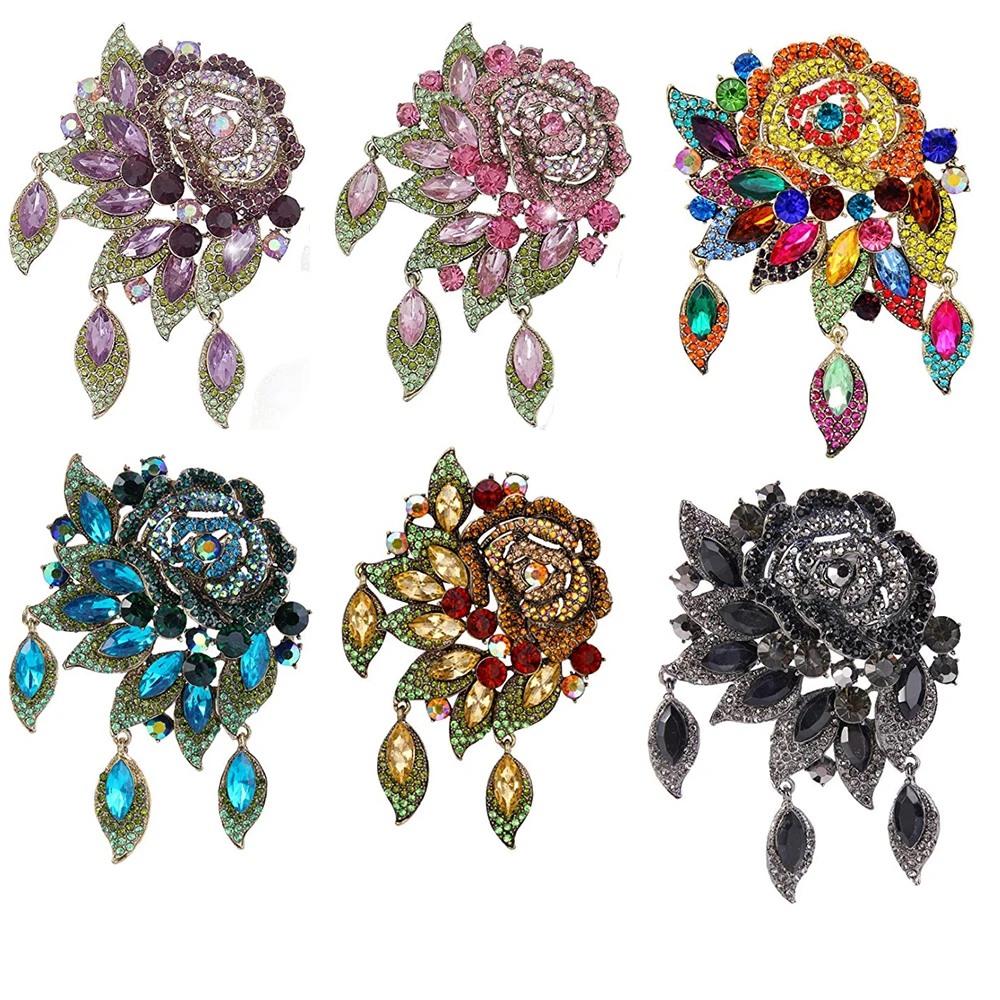 

Wedding fabric rose flower rhinestone brooch for Women