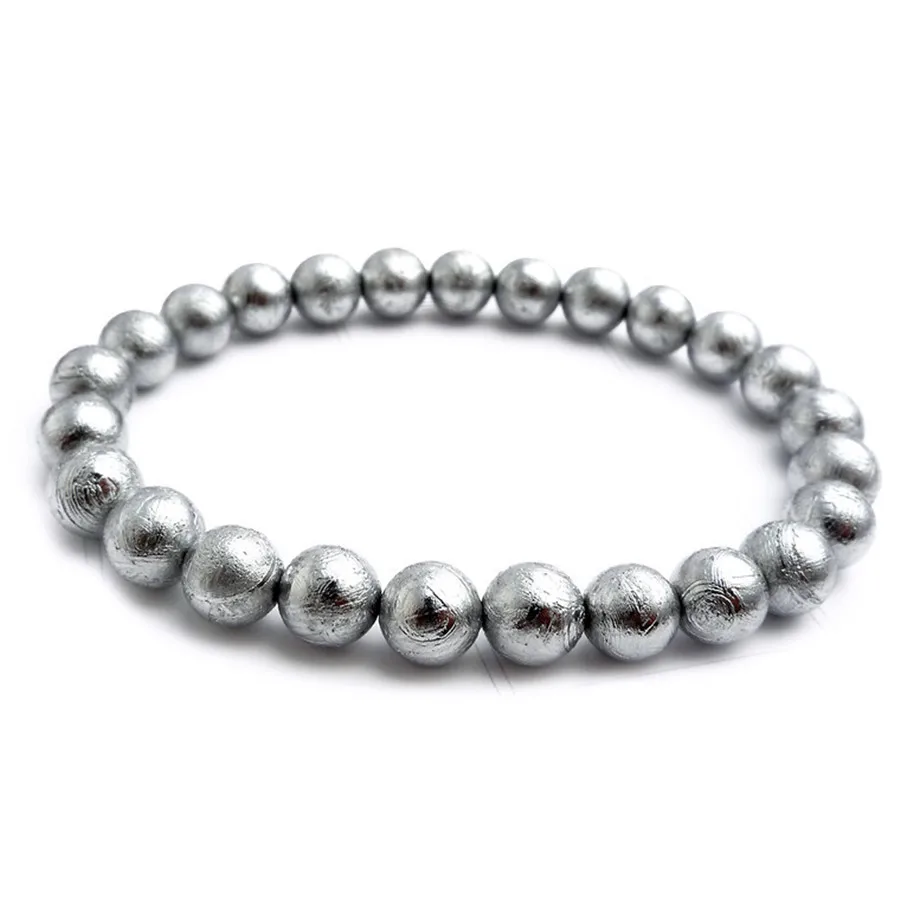 

6mm Genuine Natural Gibeon Iron Meteorite Silver Plated Round Bead Bracelet Drop Shipping AAAAA