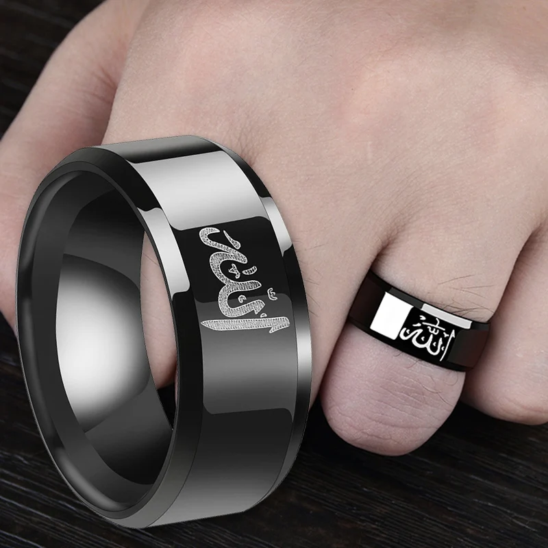 

Мусульманская Арабская религия четкие слова из нержавеющей стали 1 шт. Размер 7/8/9/10/11/12/13 черный исламский мусульманский религиозный