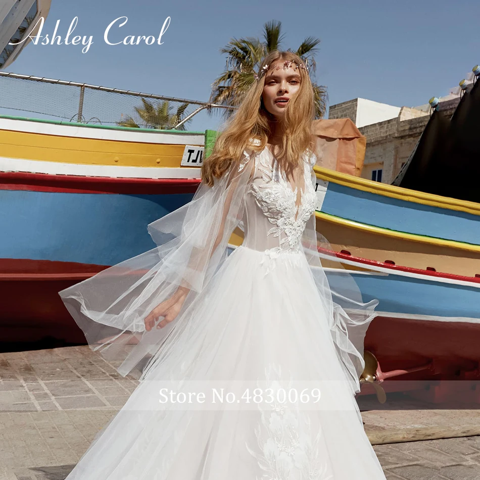Ashley Carol модное пляжное свадебное платье в стиле бохо Новое с рукавами развертки поезд свадебное платье сексуальные свадебные платья без спинки