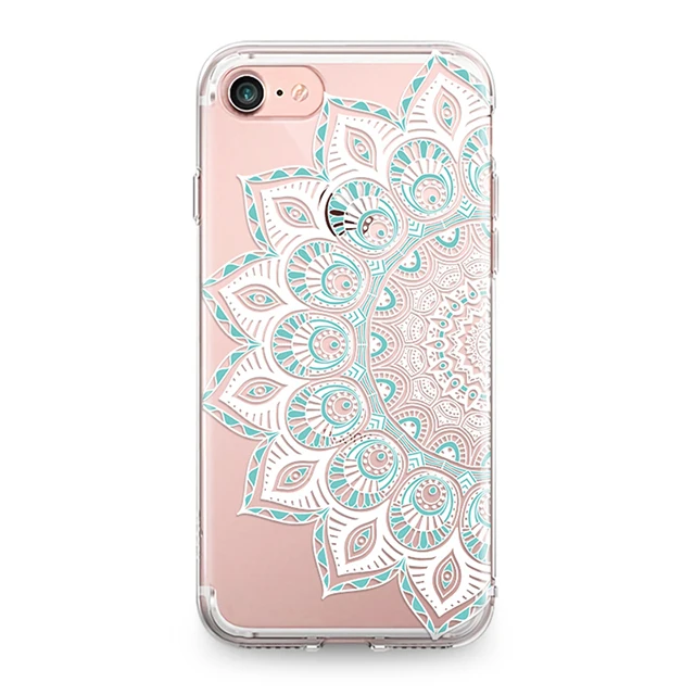 Soft TPU Phone Case for Iphone 7 7Plus Fashion Beautiful Floral Half Transparent Mandala White Lace Pattern Silicone | Мобильные