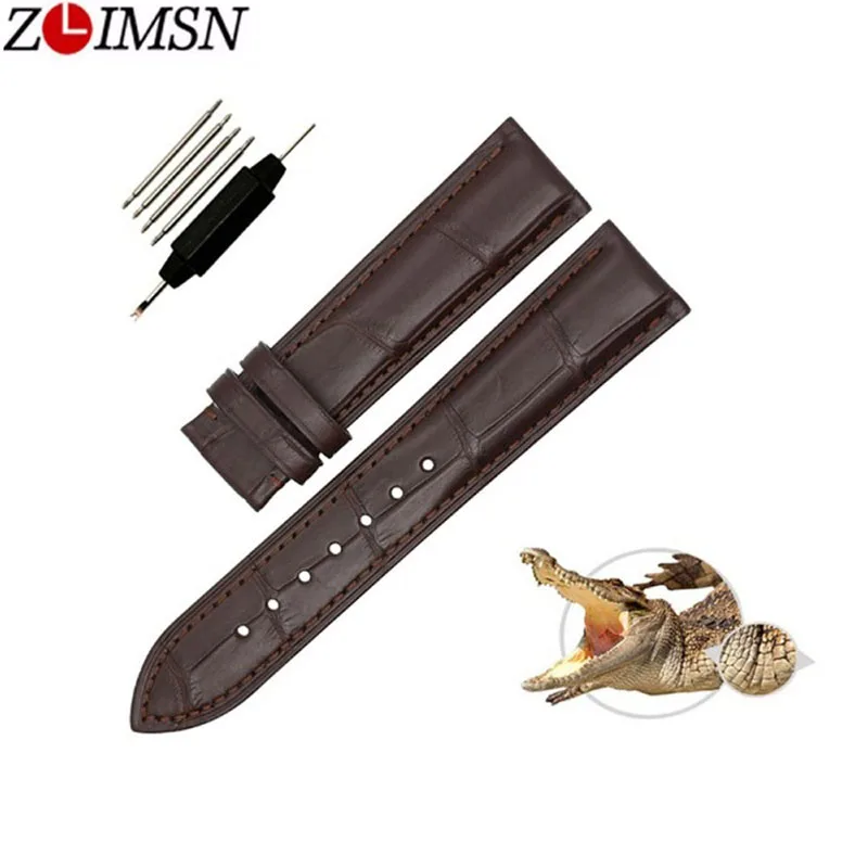 ZLIMSN Business Casual Bamboo Pattern Road Crocodile Genuine Leather Strap Black Brown 12mm 14mm 16mm 19mm 20mm 22mm Handmade