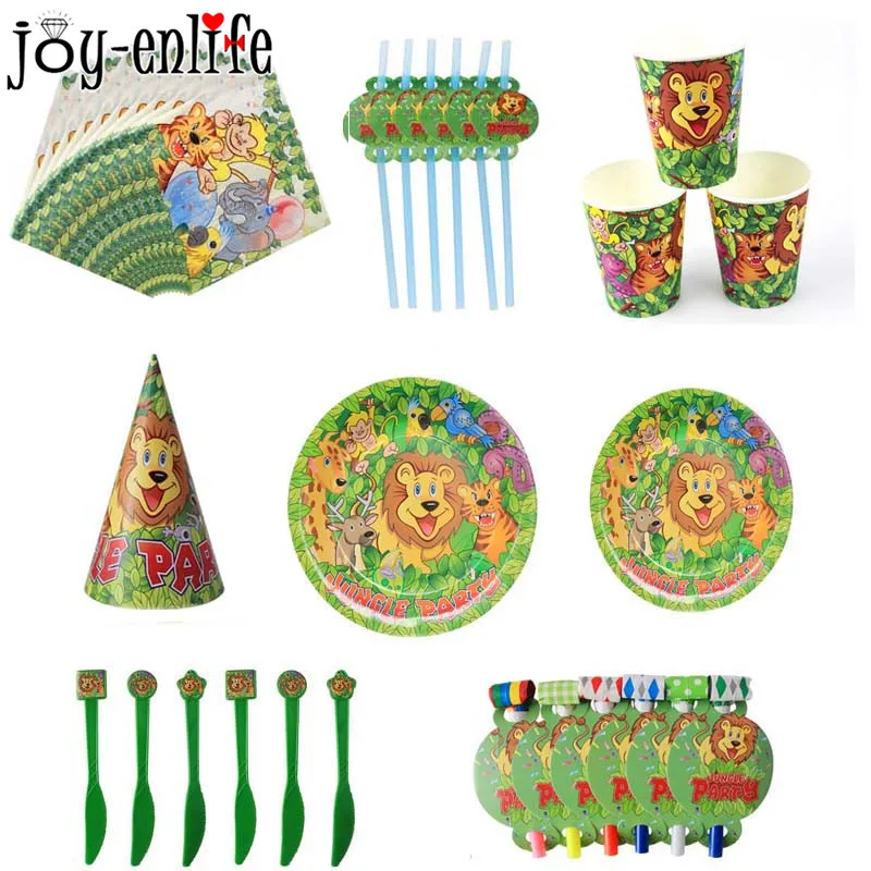 Джунгли друзья животные Лев день рождения наборы куханной утвари лес сафари